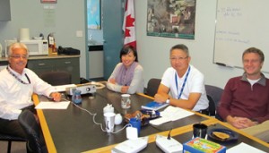 At the BOLD lab (L to R): Dr. David Sweet OC, Laura Mai, Hiron Poon (RCMP technical leader for the Biology Services Directorate, a component of Forensic Science and Identification Services) and Dr. Andre Marziali.