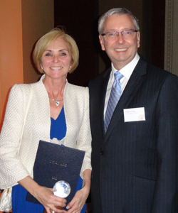 Dr. Karen Gardner, seen with UBC president Prof. Stephen J. Toope, received the U21 Award for Internationalisation in Lund, Sweden.