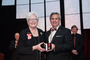 Dr. Marcia Boyd receives the Canadian Dental Association Medal of Honour from CDA president Dr. Randall Croutze.