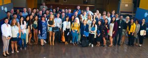 Dr. Mary MacDougall, Dean of UBC Dentistry (7th left), and Dr. Andrea Esteves, Associate Dean Clinical Affairs (L), welcome the DMD Class of 2021, on August 28, 2017.
